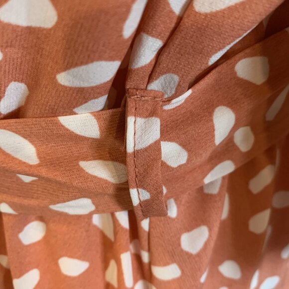 Spring time Dress Coral/Cream w/ belt flared sleeves, matching belt, V- neck MED - Picture 5 of 8